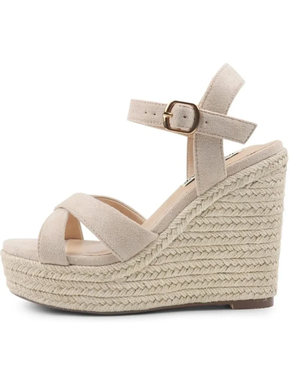 Women's Nude Espadrille Wedge Sandals Platform Ankle Strap Open Toe Heels